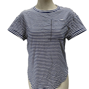 NEW Brunello Cucinelli Striped Cotton Tee Blue White XS